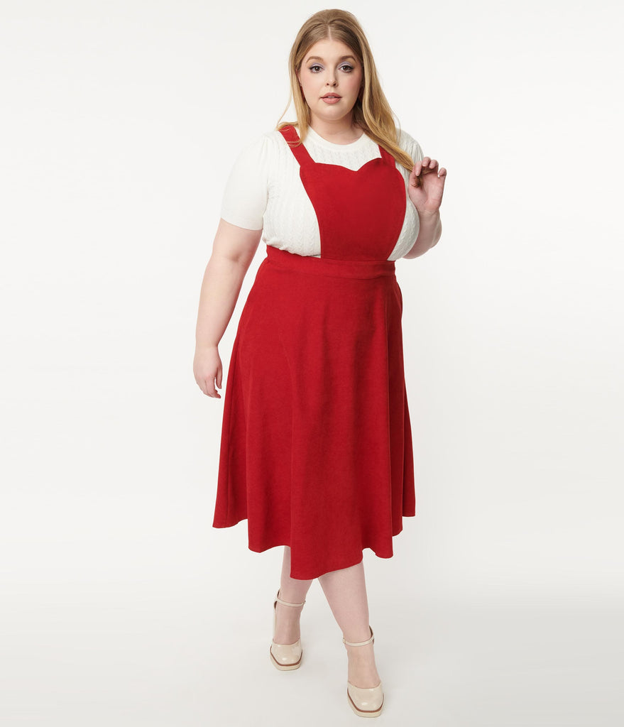 Red Corduroy Heart Pinafore Swing Dress ...